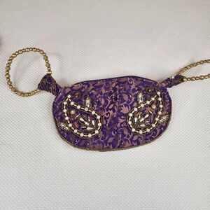 Fortune Cookie Purse Beaded Purse Zip Snap Closure Gold Purple Handmade